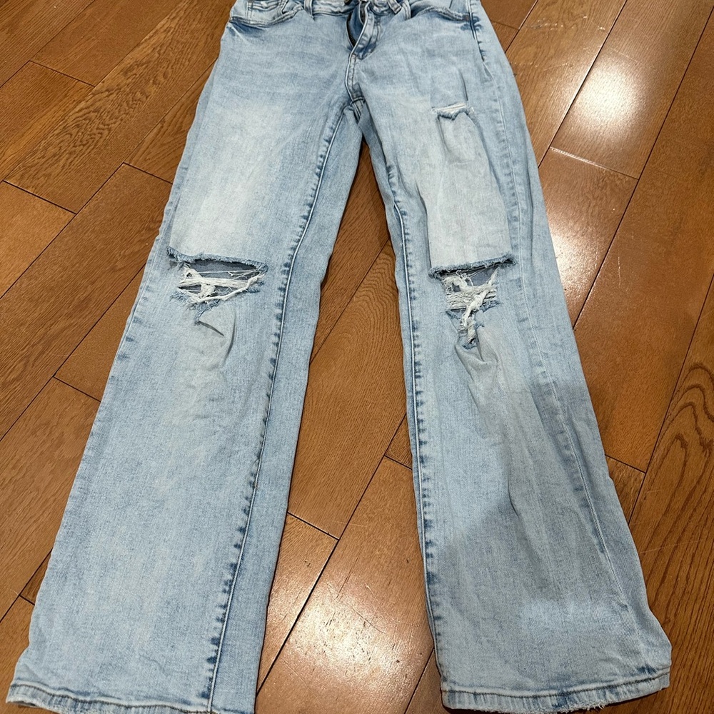 Flying Monkey Light Blue Distressed Flare Jeans